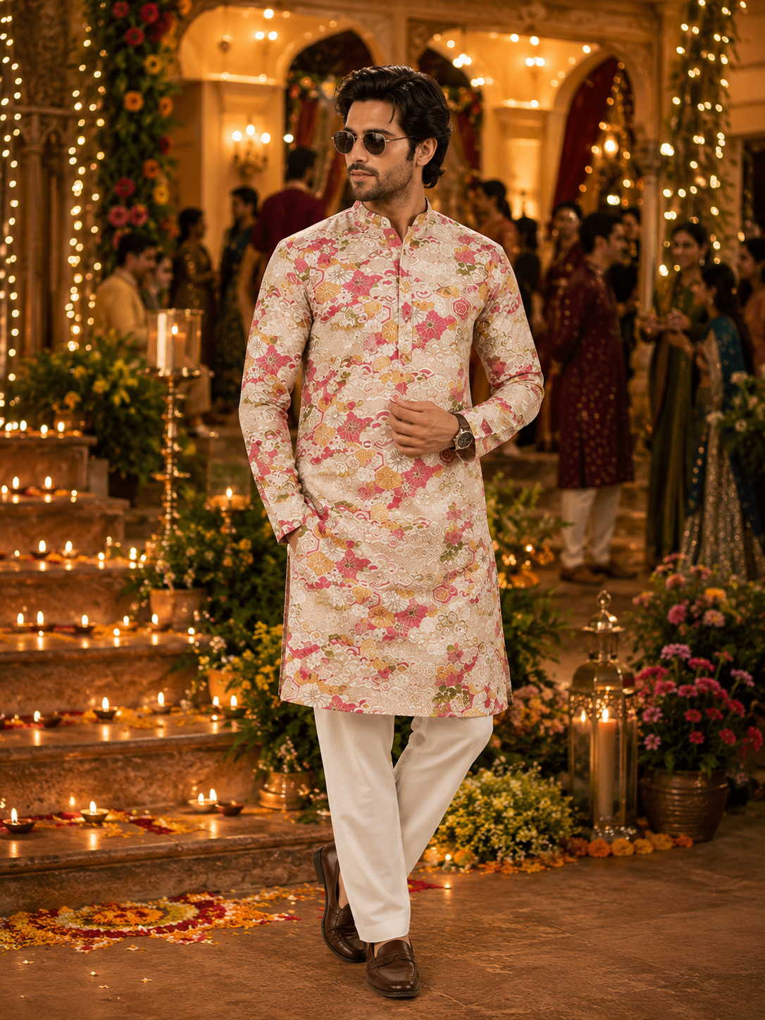 ShreeVastram Crimson Heritage Floral Brocade Kurta Set